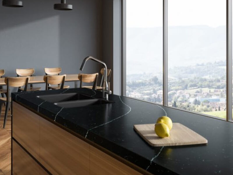 Nocturne CQS Black, White Quartz Worktop by Classic Quartz Stone — image 2