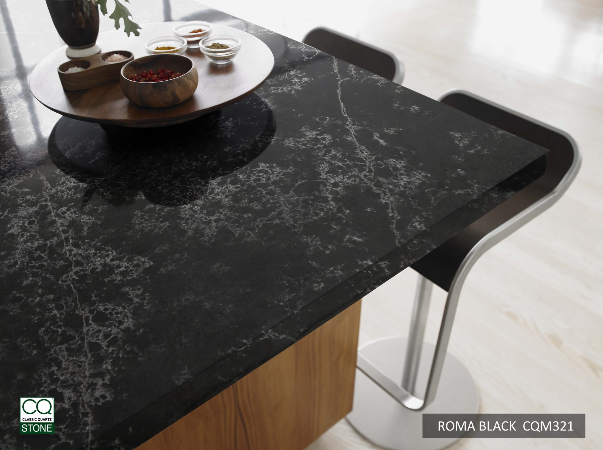 Roma Black CQS Black Quartz Worktop by Classic Quartz Stone — image 3