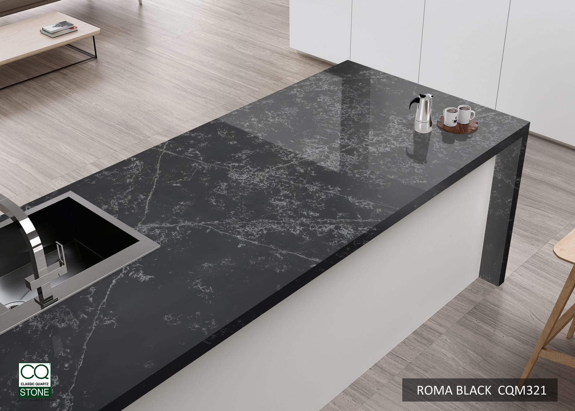 Roma Black CQS Black Quartz Worktop by Classic Quartz Stone — image 2