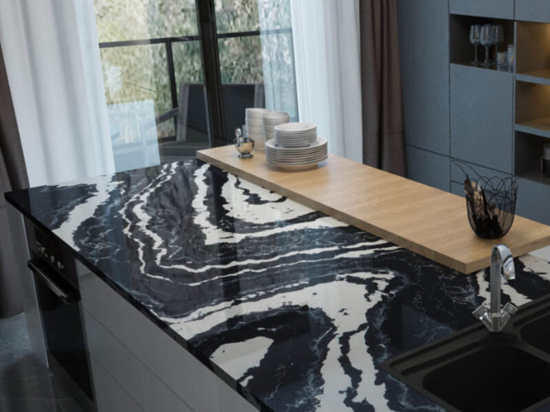 Vivara Noir CQS Black, White Quartz Worktop by Classic Quartz Stone — image 2