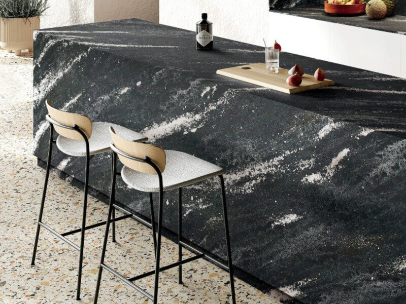 Celestial Leather Black Quartz Worktop by Fugenstone — image 2
