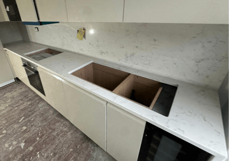 Bianco Carrara Leathered White Quartz Worktop by Modern Quartz Stone — image 6