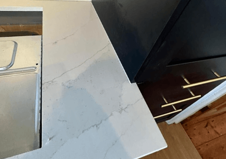 Calacatta Gold Leathered White Quartz Worktop by Modern Quartz Stone — image 4