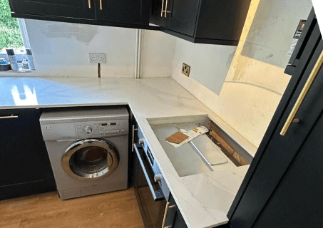 Calacatta Gold Leathered White Quartz Worktop by Modern Quartz Stone — image 6