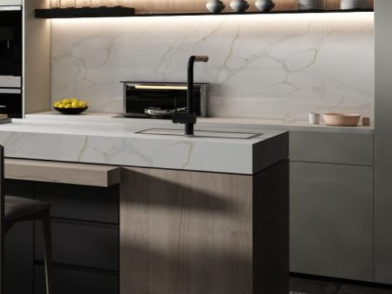 Gold Feather White Quartz Worktop by Quartz City — image 2