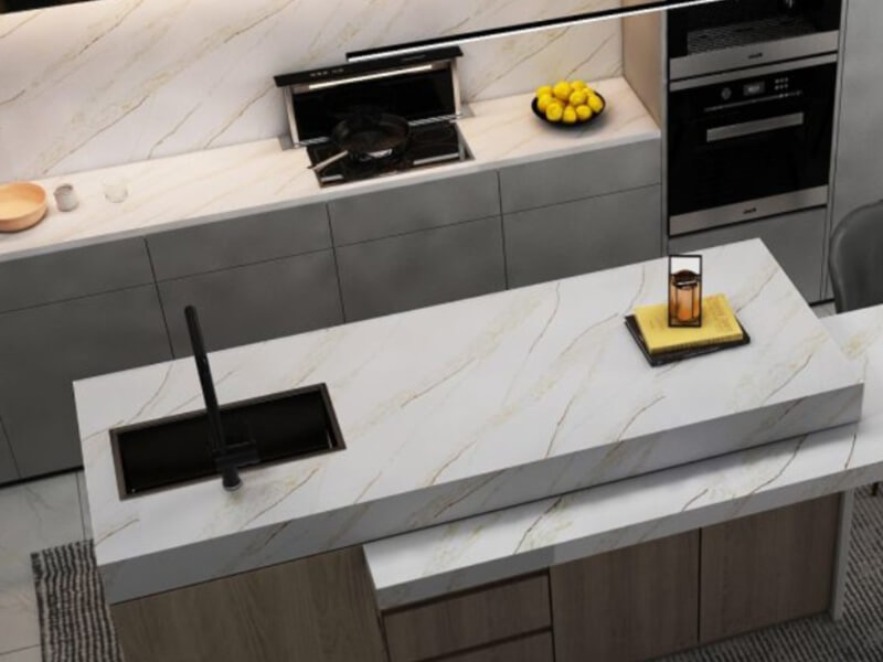 Golden Veil White Quartz Worktop by Quartz City — image 2